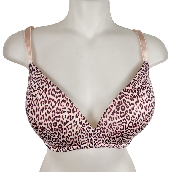 Victoria's Secret Padded No Wire Bra Size 34DDD Pink Leopard Print Push Up Sexy - Picture 1 of 15